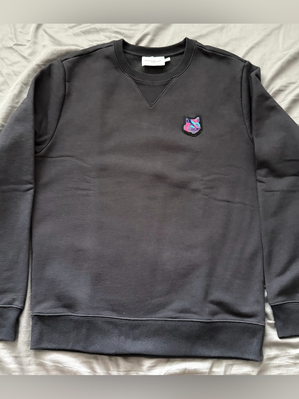 MAISON KITSUNÉ Men's Black Crewneck Sweatshirt with V-Insert